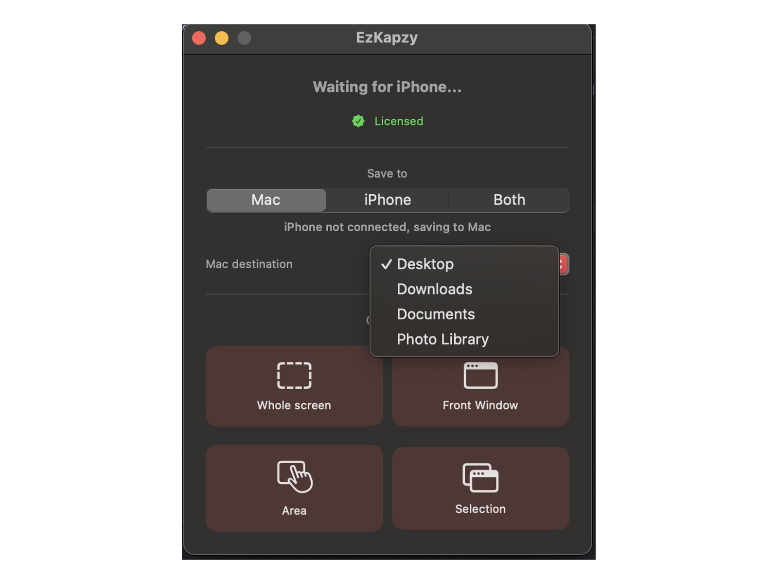 Save destination options on Mac